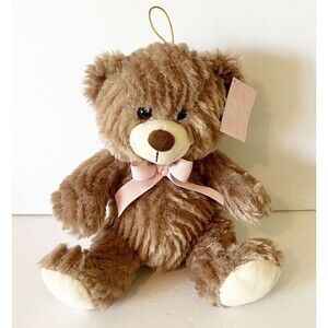 Burton & Burton Teddy Bear Brown Plush w/Pink Ribbon Bow Soft Tags NEW